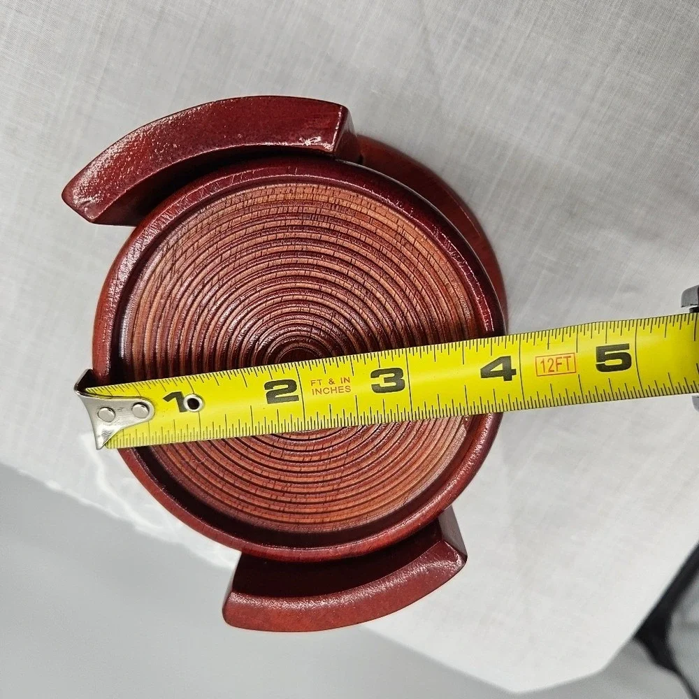 Kamenstein Wood‎ Coaster Set of 6 with Holder Red Brown Concentric Ring Design